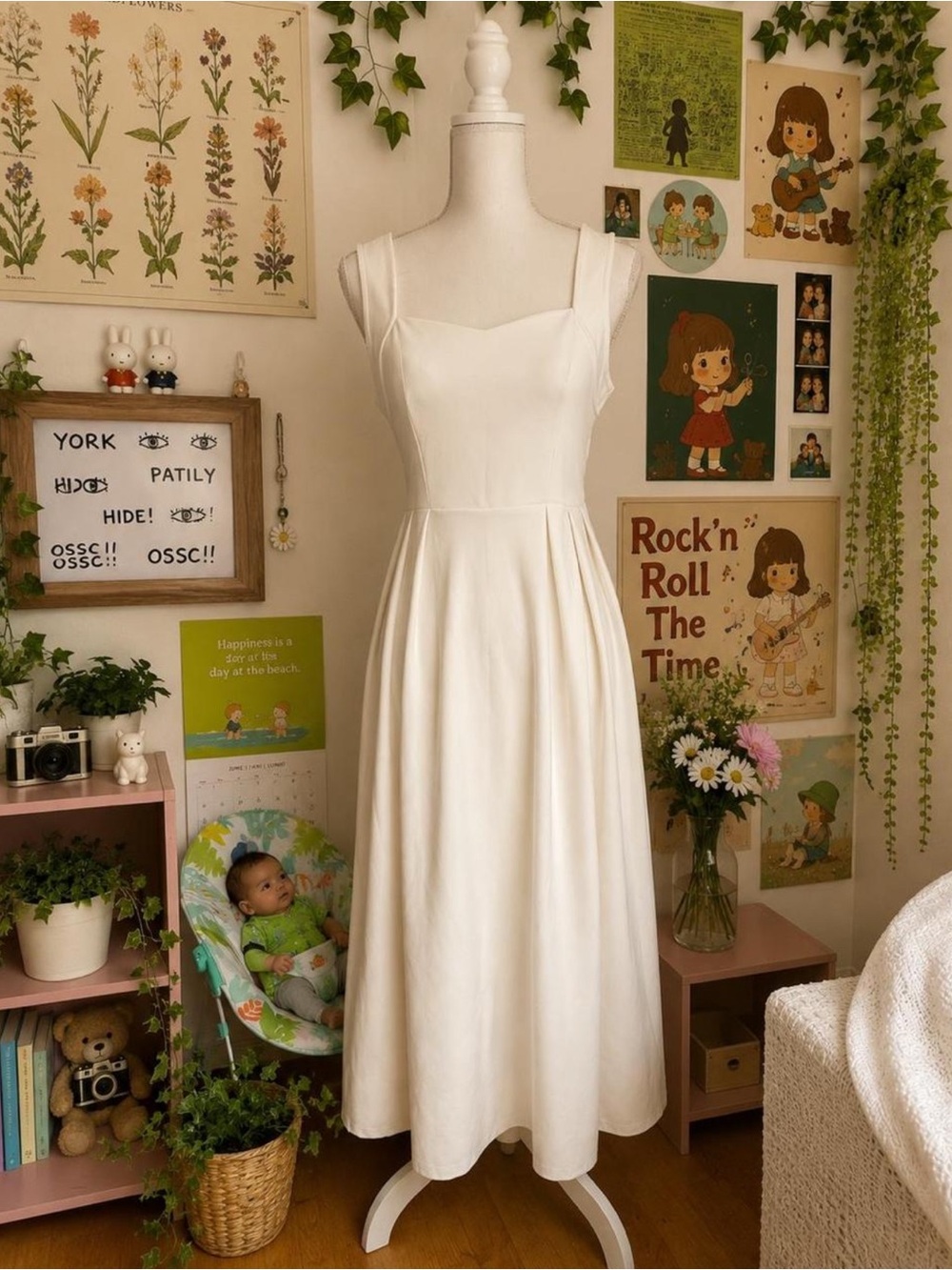 Elegant White Sleeveless Midi Dress